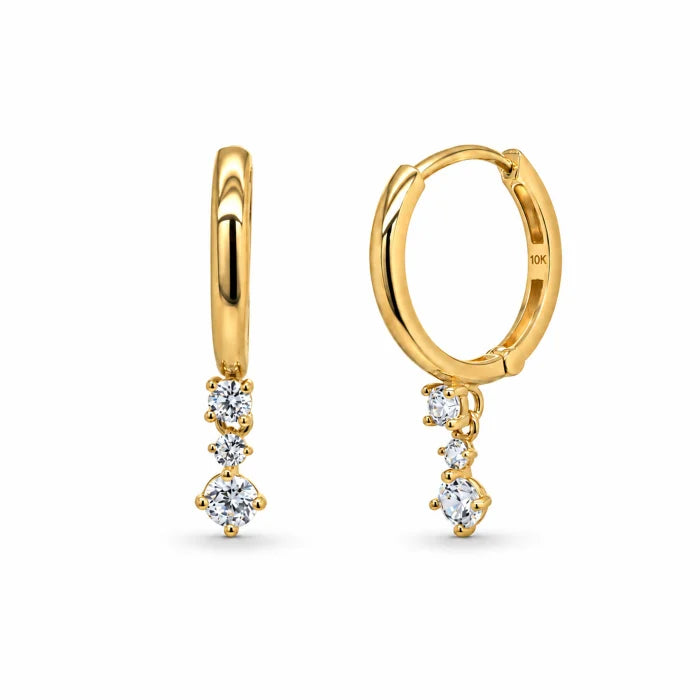 10K YELLOW GOLD CZ DROP HUGGIE EARRINGS