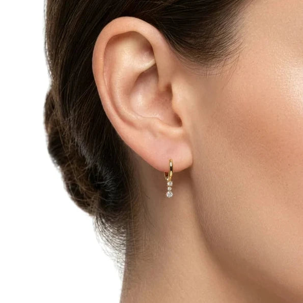 10K YELLOW GOLD CZ DROP HUGGIE EARRINGS