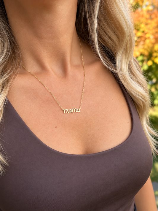 Gold Vermeil Mama Nameplate Necklace