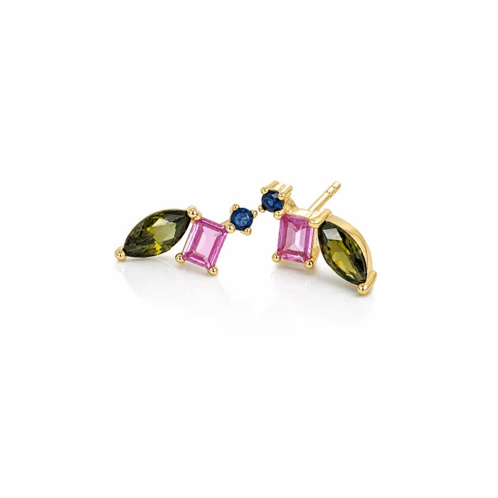 MULTICOLOR CZ TRIO STUD EARRINGS