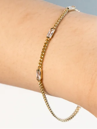 Gold Vermeil CZ Station Curb Chain Bracelet
