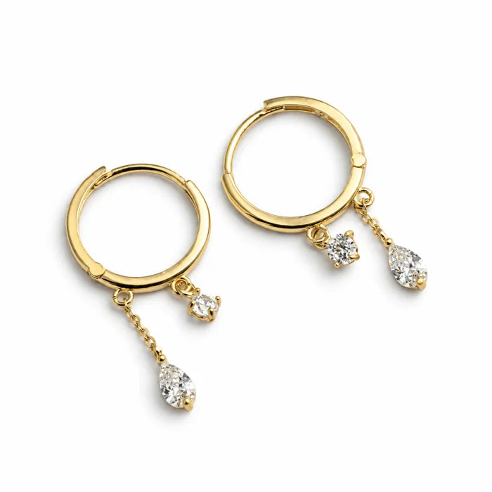 10K YELLOW GOLD CZ DROP HUGGIE EARRINGS