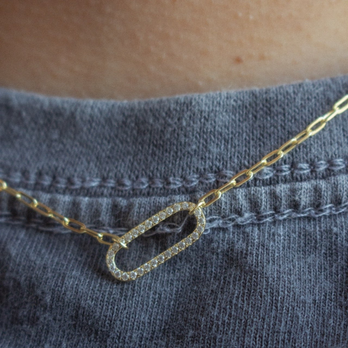 Gold Vermeil Paperclip CZ