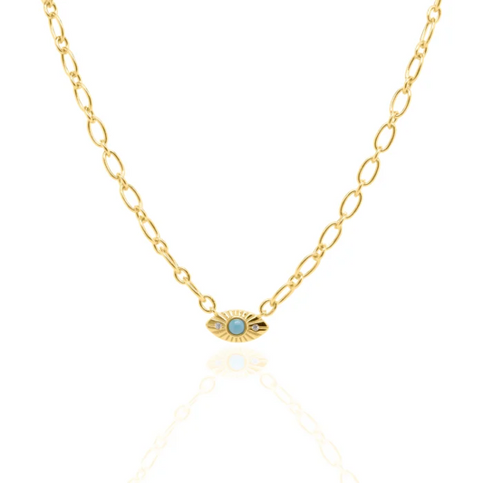 Gold Vermeil Turquoise CZ Evil Eye Necklace