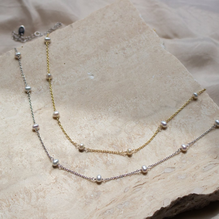 Sterling Silver Dainty Pearl Chain
