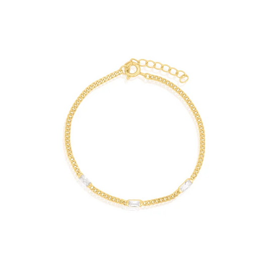 Gold Vermeil CZ Station Curb Chain Bracelet