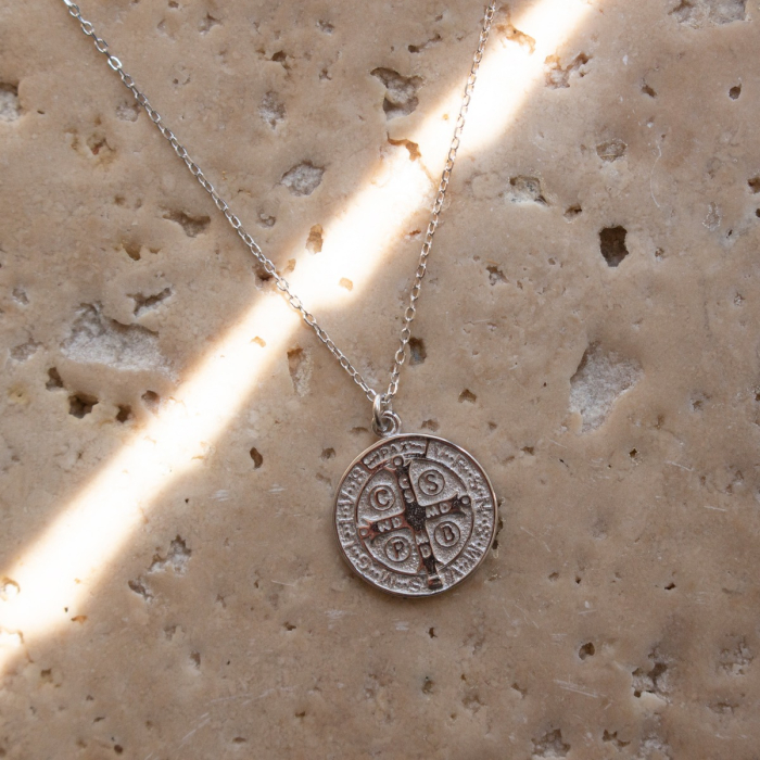 Sterling Silver St. Benedict Peace Coin Necklace