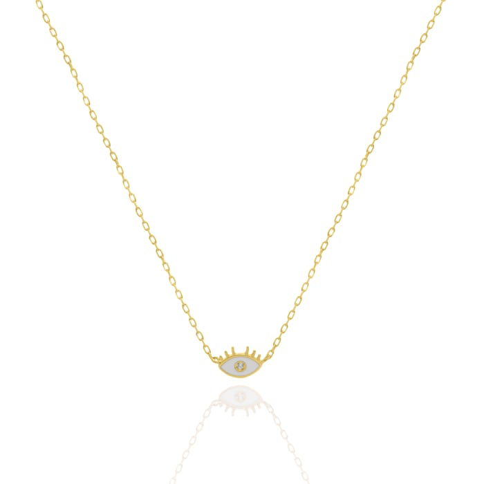 10K Solid Gold Enamel and CZ Evil Eye Necklace