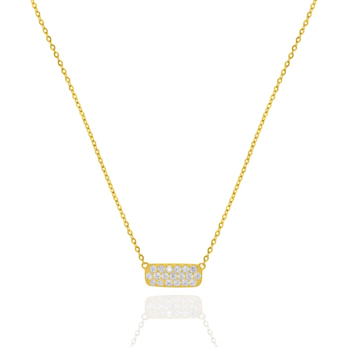 10K Solid Gold CZ Pave Bar Necklace