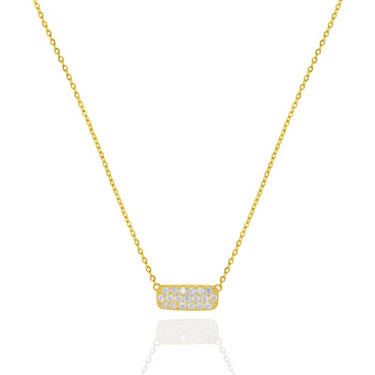 10K Solid Gold CZ Pave Bar Necklace