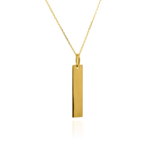 10K Solid Gold Thin Rectangular Dog Tag Necklace