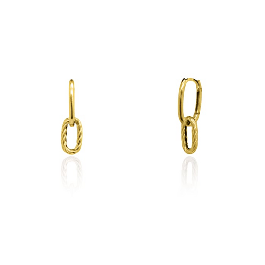 10K Solid Gold Textured Oval Link Huggies Earrings