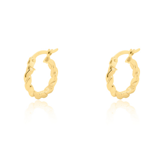 10K Solid Gold Twisted Rope Huggies Earrings