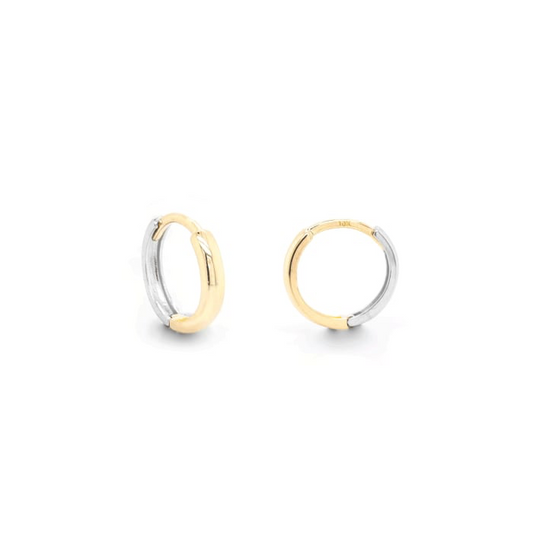 10K Solid Gold Two Tone Huggies Earrings