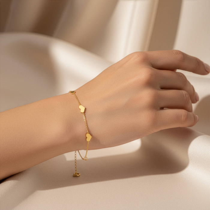10K Gold Heart Station Bracelet