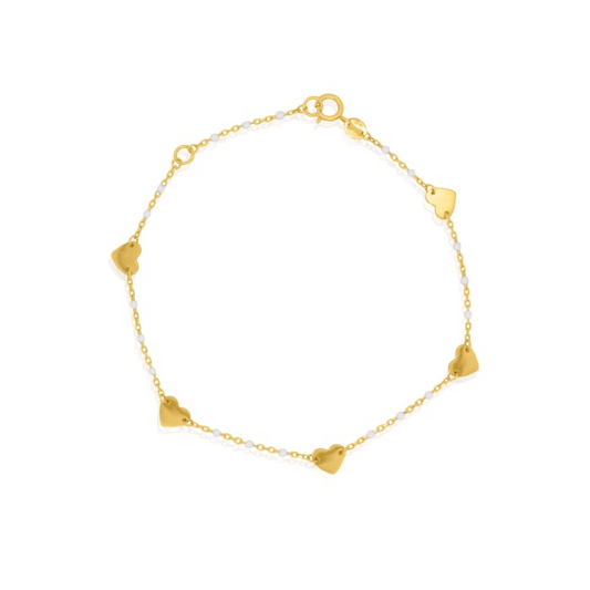 10K Gold Heart By The Yard and Enamel Bead Bracelet