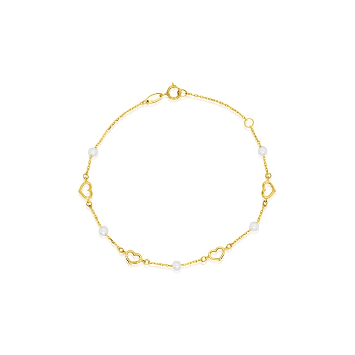 10K Gold Heart and Pearl By The Yard Bracelet