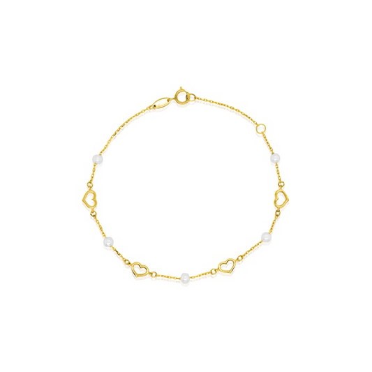 10K Gold Heart and Pearl By The Yard Bracelet