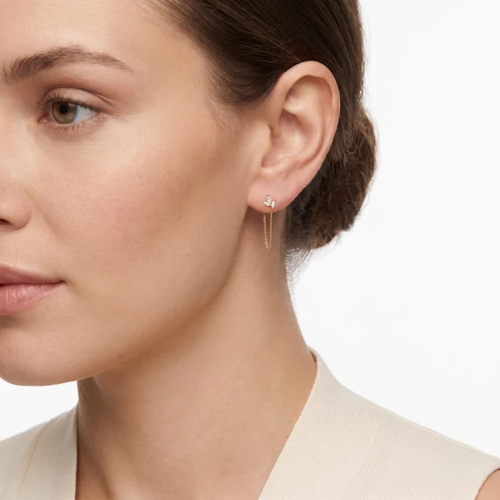 Gold Vermeil CZ Drop Chain Stud Earrings