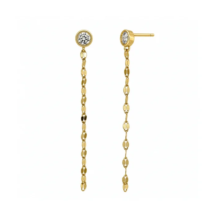 Gold Vermeil CZ Bezel Long Chain Earring