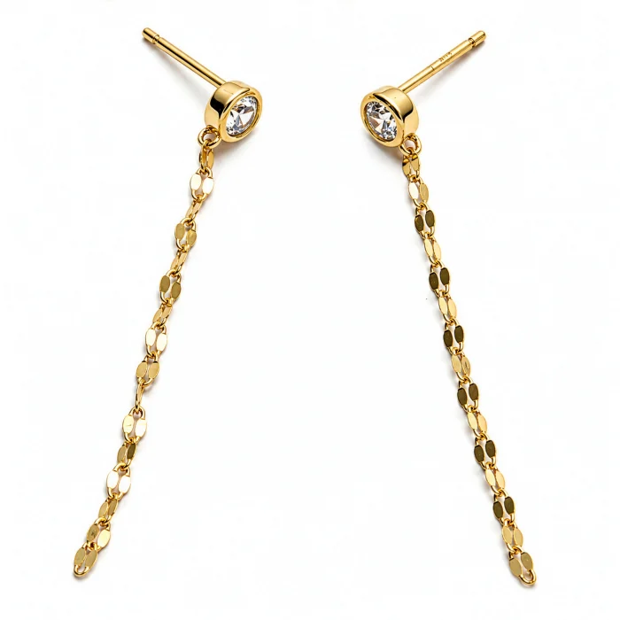 Gold Vermeil CZ Bezel Long Chain Earring