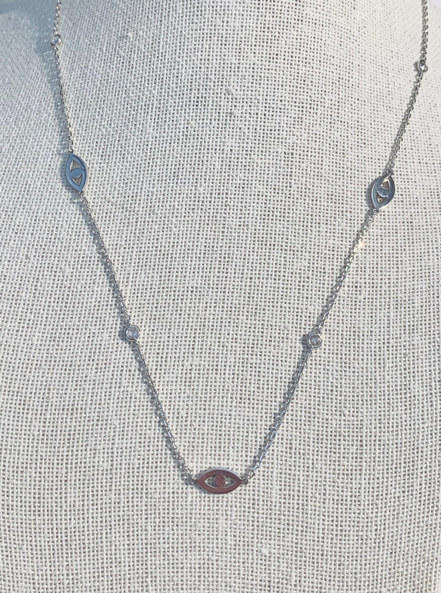 Sterling Silver Evil Eye Light CZ Necklace