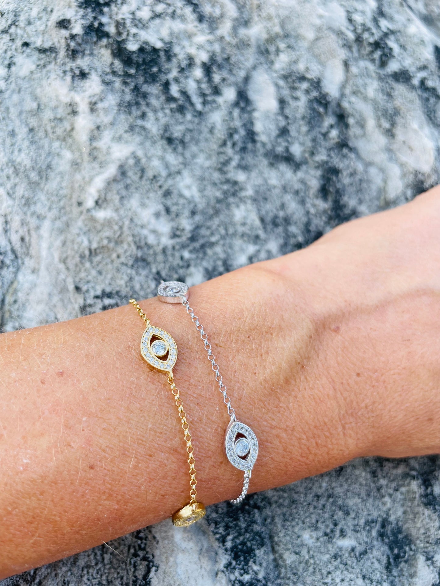 Sterling Silver Evil Eye CZ Band Bracelet