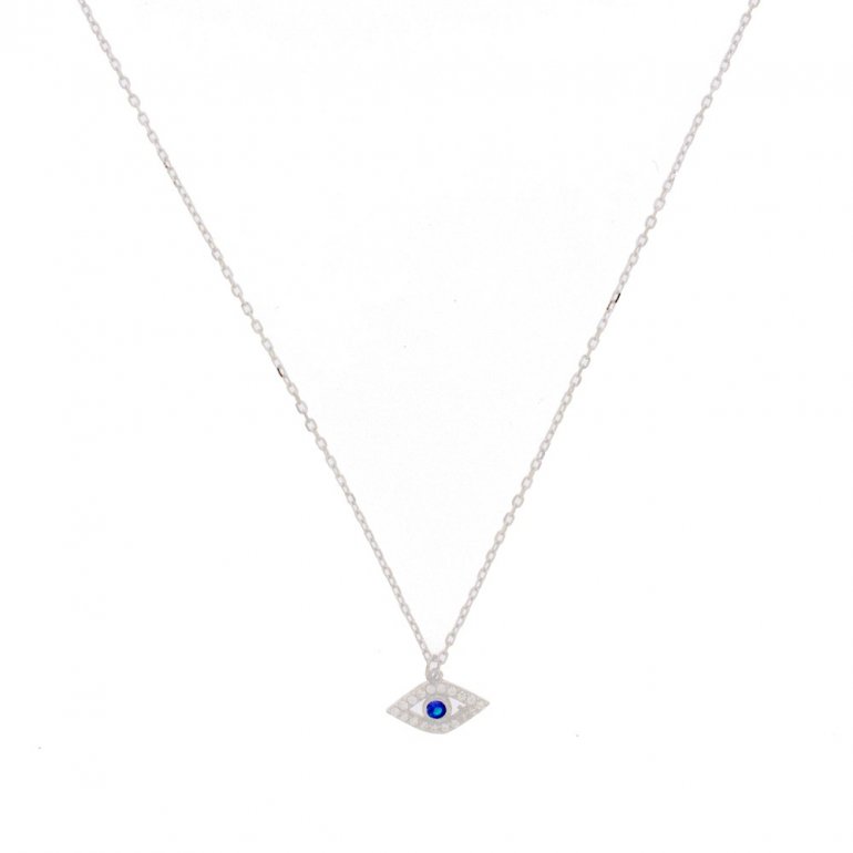 Sterling Silver CZ Evil Eye Necklace